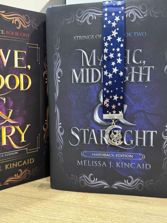 Ribbon Bookmark - Blue With Silver Stars Ribbon