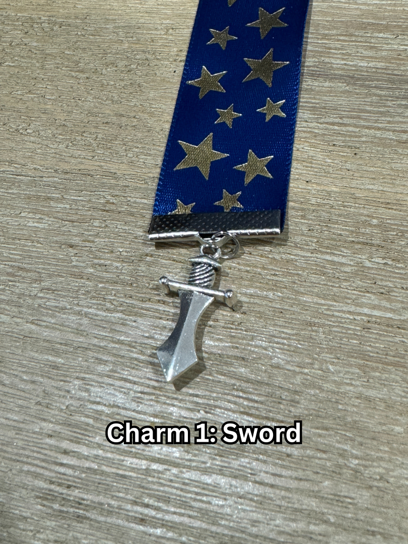 Ribbon Bookmark - Blue With Gold Stars Ribbon