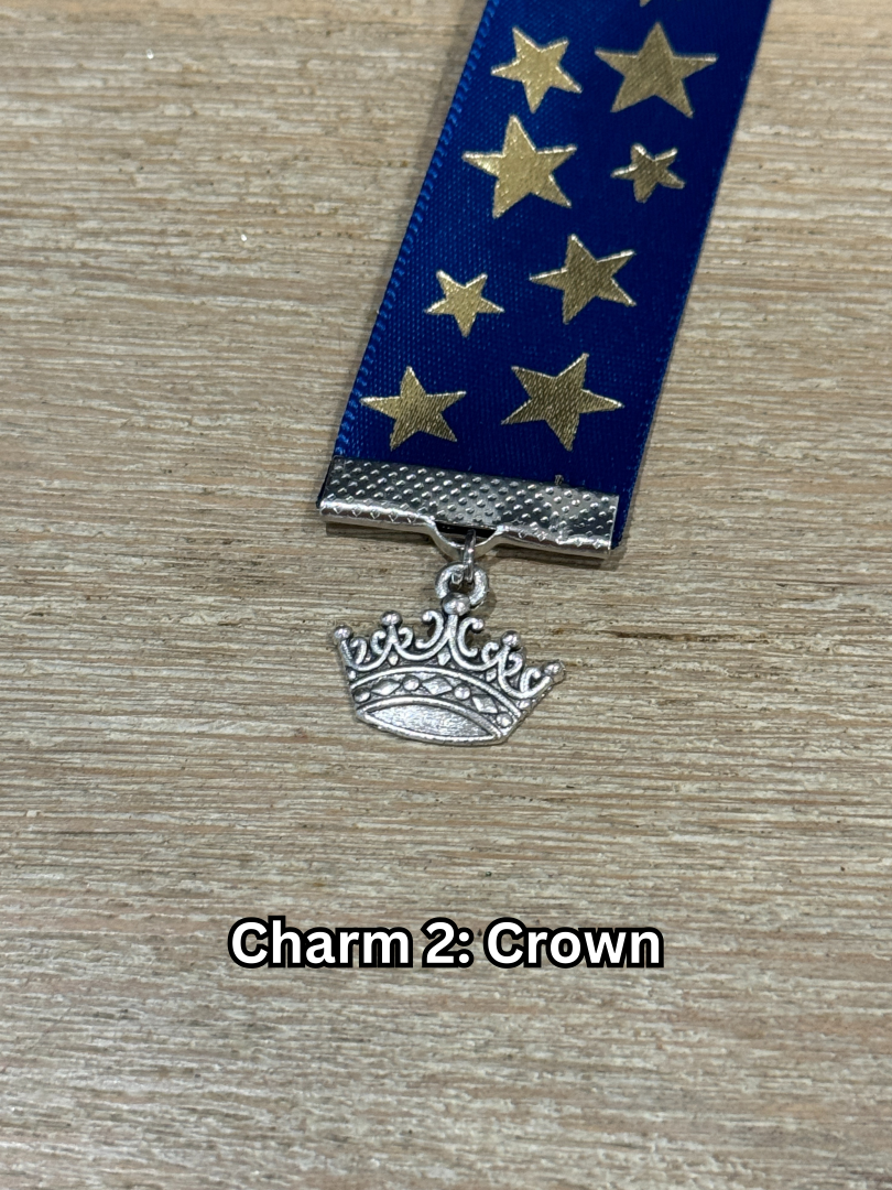 Ribbon Bookmark - Blue With Gold Stars Ribbon
