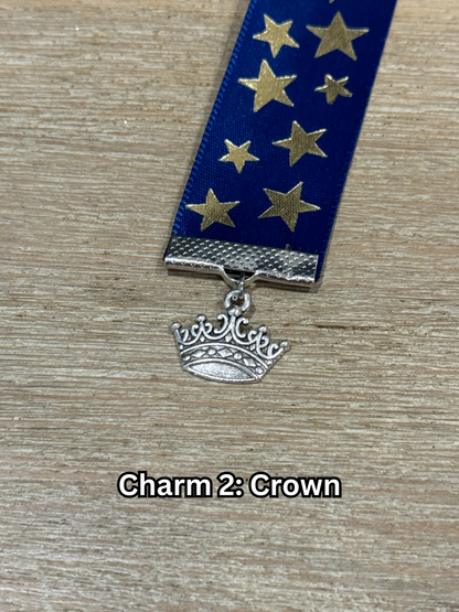 Ribbon Bookmark - Blue With Gold Stars Ribbon