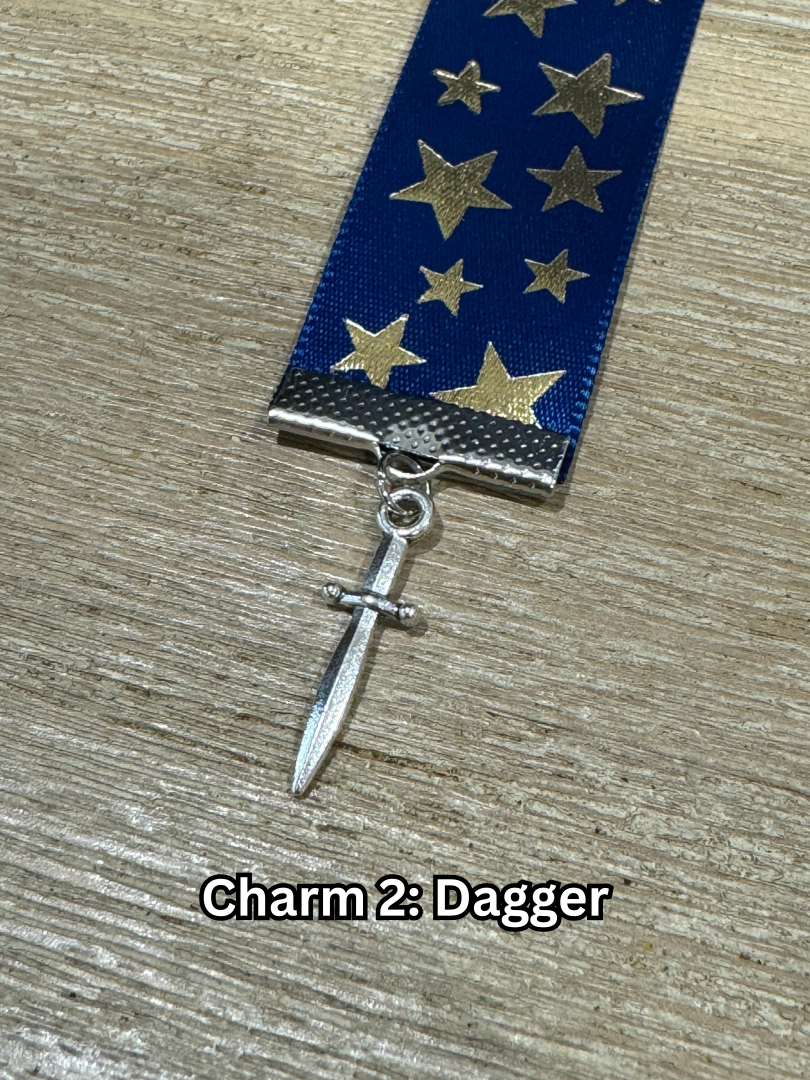 Ribbon Bookmark - Blue With Gold Stars Ribbon
