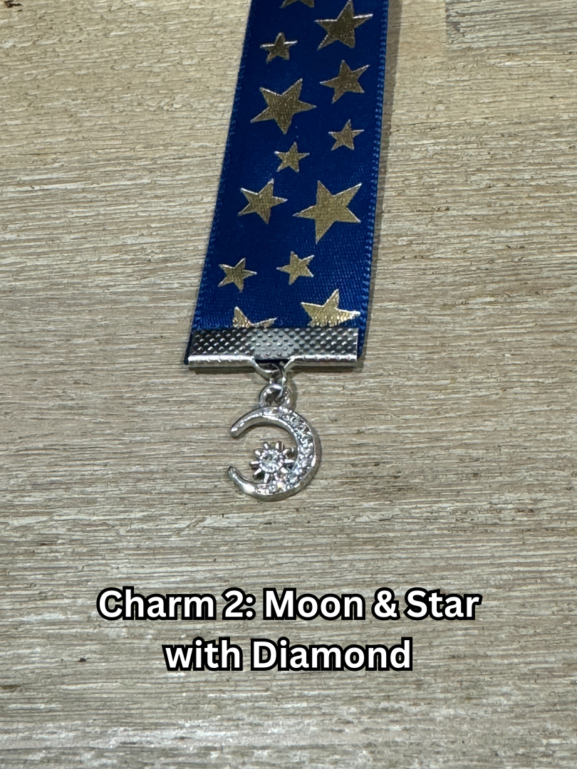 Ribbon Bookmark - Blue With Gold Stars Ribbon