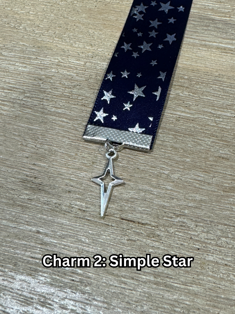 Ribbon Bookmark - Blue With Gold Stars Ribbon