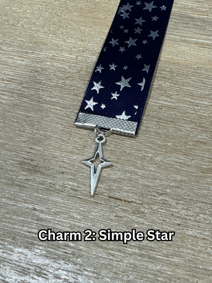 Ribbon Bookmark - Blue With Gold Stars Ribbon